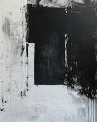 Obraz premium Abstract black and white painting with textured brushstrokes.