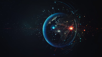 Obraz premium background Innovation network points Earth's surface wave background Abstract digital wave background information technology background The background is the background. gradient wave digital wave ban