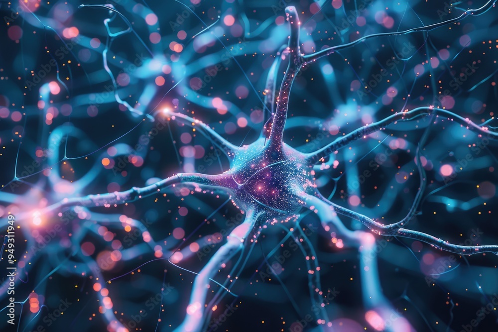 Poster A close-up image of a group of neurons, a type of brain cell