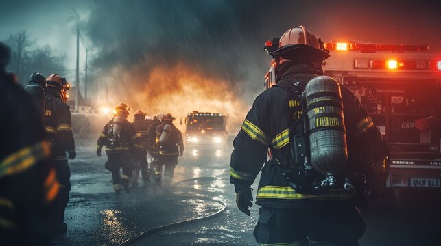 Fire Truck Battling Blaze at Night - Free Stock Photo | Pikwizard