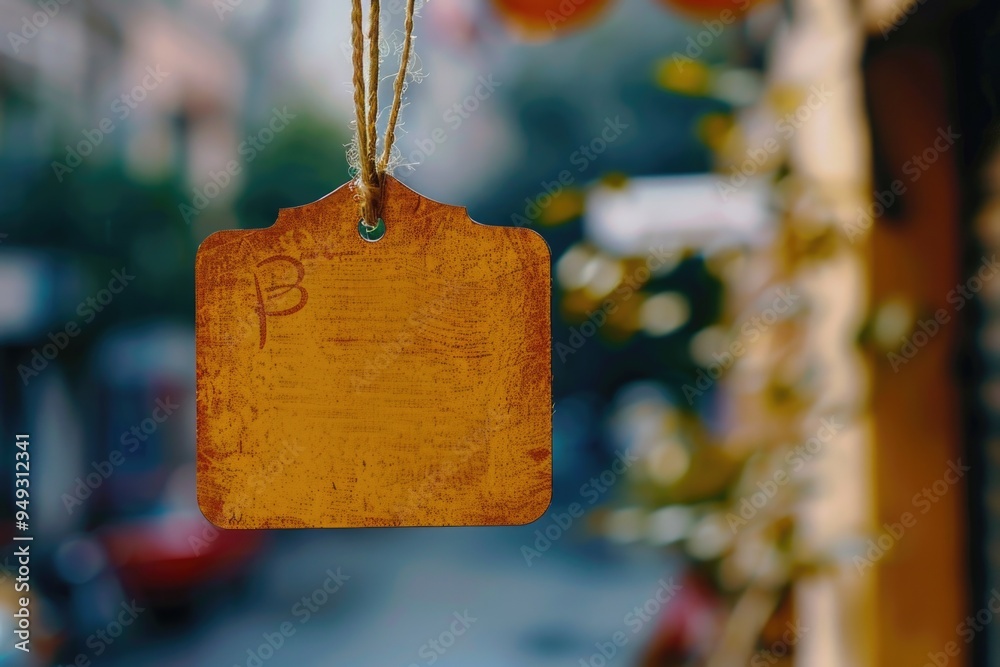 Poster a rustic wooden sign hangs from a string tied around a tree branch, perfect for outdoor events or ru