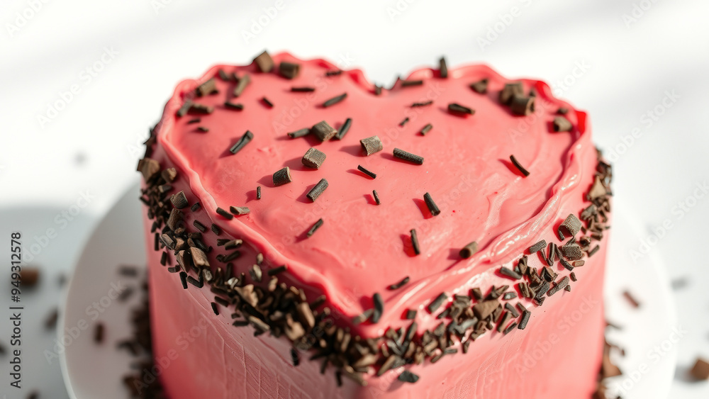 Canvas Prints Pink heart-shaped cake with chocolate sprinkles