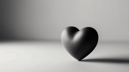 Fototapeta premium Black Heart Sculpture on Minimalist Background, Love Concept