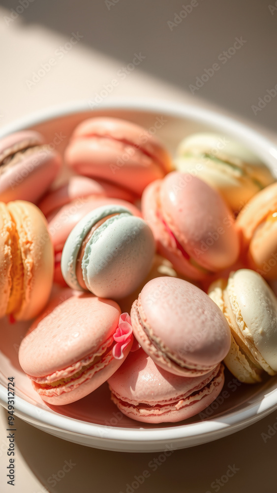 Poster Assorted Macarons in a White Bowl