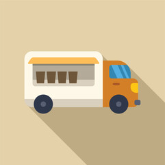 Simple yet modern flat design illustration of a food truck selling coffee in a take away cup