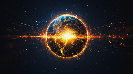 Obraz premium Abstract colorful business connection of lines from nodes It is connected to endless nodes and represents the innovation of communication cyber security in the network with black background