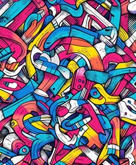 Naklejka premium A vibrant, abstract composition of colorful shapes and lines creating a dynamic visual experience.