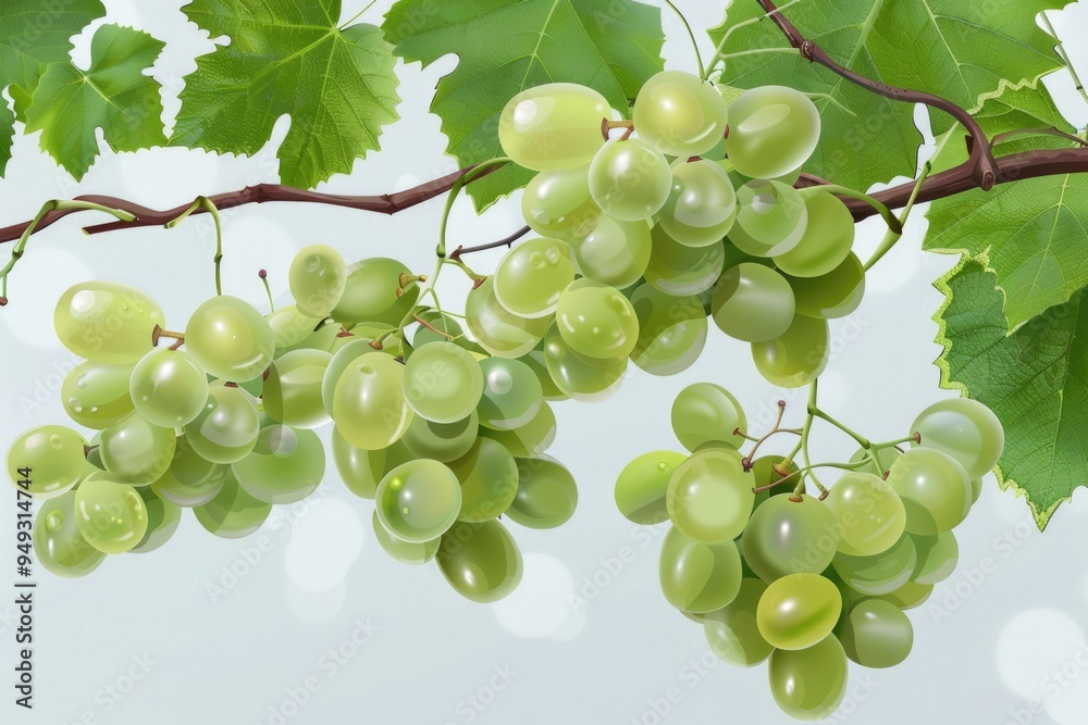 Poster A cluster of green grapes hang from a tree branch