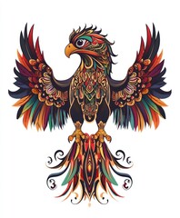 Fototapeta premium A colorful, artistic depiction of a majestic eagle with intricate patterns and vibrant colors.