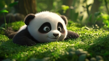 Fototapeta premium Cute Panda Cub in a Lush Forest