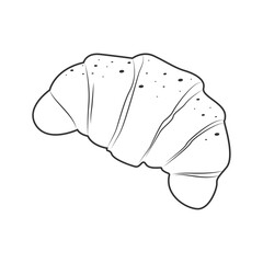 Black and white sketch of a croissant, hand drawn. Suitable for bakeries or classic menus. Vector illustration in doodle style.