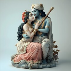 Radha Resting on Krishna s Shoulder   Intimate Embrace of Hindu Deities in Divine Mythology