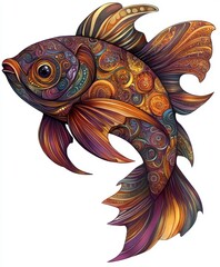 Fototapeta premium A colorful, intricately designed fish illustration showcasing vibrant patterns and textures.