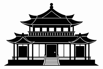 Chinese house silhouette vector illustration, black chinese building	
