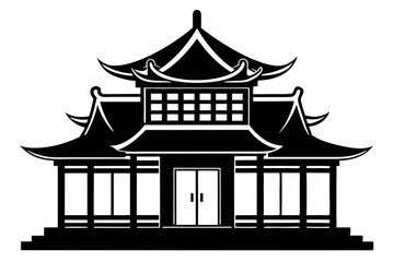 Chinese house silhouette vector illustration, black chinese building	
