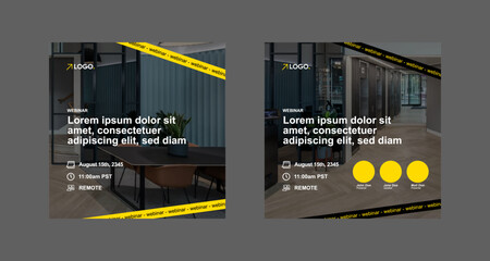 instagram webinar conference social media template slider carousel post online seminar web summit business flat templates dark black yellow color flat minimal poster square size design background © angutyo
