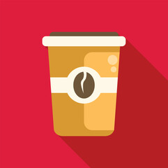 Illustration of a disposable coffee cup with a coffee bean logo, set against a vibrant red background with a long shadow