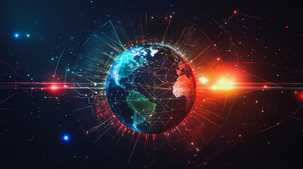 Obraz premium Abstract colorful business connection of lines from nodes It is connected to endless nodes and represents the innovation of communication cyber security in the network with black background