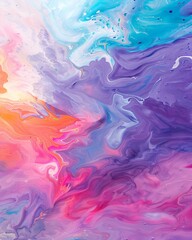 Fototapeta premium Abstract swirls of vibrant pink, purple, blue, and orange paint create a mesmerizing, colorful background.