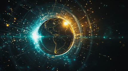 Obraz premium Abstract colorful business connection of lines from nodes It is connected to endless nodes and represents the innovation of communication cyber security in the network with black background