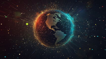 Obraz premium Abstract colorful business connection of lines from nodes It is connected to endless nodes and represents the innovation of communication cyber security in the network with black background