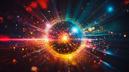 Obraz premium Abstract colorful business connection of lines from nodes It is connected to endless nodes and represents the innovation of communication cyber security in the network with black background