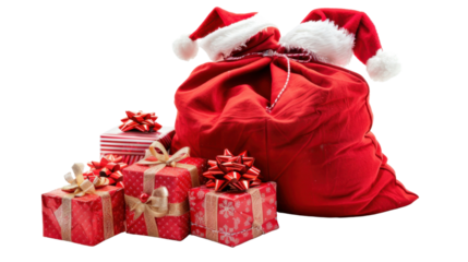 Christmas sack full of presents isolated on white background