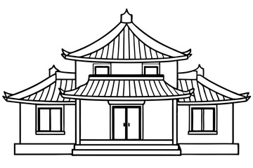 Chinese house line art vector illustration, chinese building outline, Chinese pagoda roof 