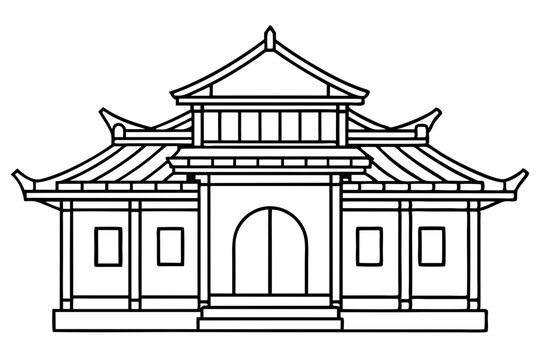 recommend clip art: Chinese house line art vector illustration, chinese building outline, Chinese pagoda roof 