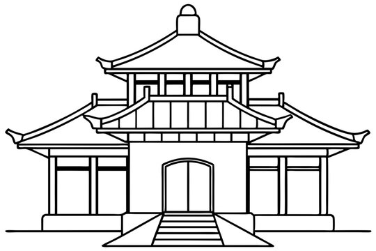 recommend clip art: Chinese house line art vector illustration, chinese building outline, Chinese pagoda roof 