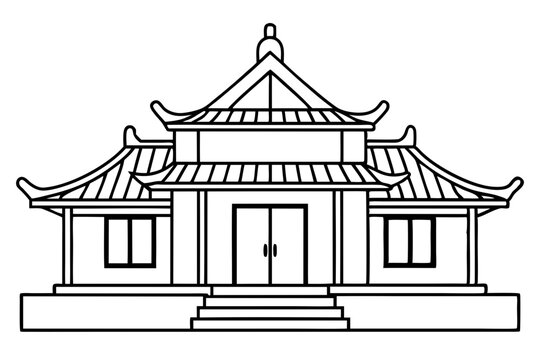 recommend clip art: Chinese house line art vector illustration, chinese building outline, Chinese pagoda roof 