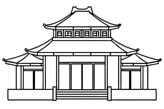 recommend clip art: Chinese house line art vector illustration, chinese building outline, Chinese pagoda roof 