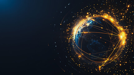 Abstract colorful business connection of lines from nodes It is connected to endless nodes and represents the innovation of communication cyber security in the network with black background