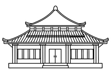 Chinese house line art vector illustration, chinese building outline, Chinese pagoda roof 