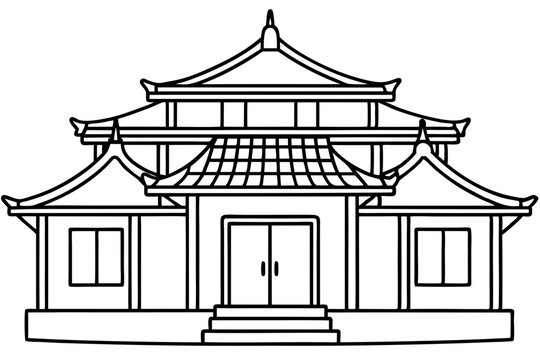 recommend clip art: Chinese house line art vector illustration, chinese building outline, Chinese pagoda roof 