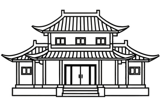 recommend clip art: Chinese house line art vector illustration, chinese building outline, Chinese pagoda roof 