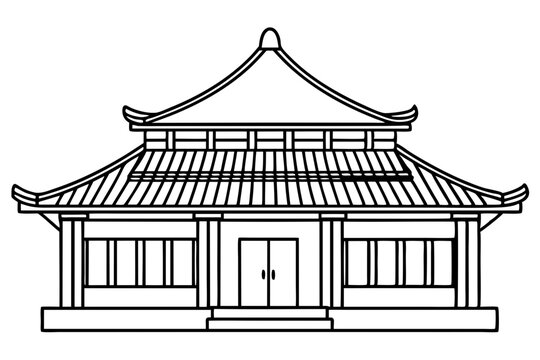 recommend clip art: Chinese house line art vector illustration, chinese building outline, Chinese pagoda roof 
