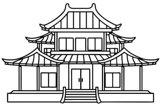 recommend clip art: Chinese house line art vector illustration, chinese building outline, Chinese pagoda roof 
