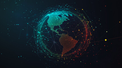 Obraz premium Abstract colorful business connection of lines from nodes It is connected to endless nodes and represents the innovation of communication cyber security in the network with black background