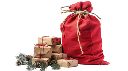 Christmas sack full of presents isolated on white background