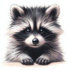 Obraz premium 흰 배경, 너구리, 파스텔화 (White background, raccoon, pastel painting)