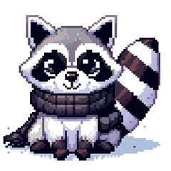 흰 배경, 너구리, 픽셀아트 (White background, Raccoon, pixel art)