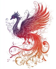 Obraz premium A beautifully designed phoenix with intricate floral patterns in vibrant colors.