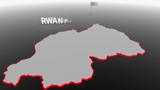 3d animated map of Rwanda gets hit and fractured by the text &ldquo;Inflation&rdquo;