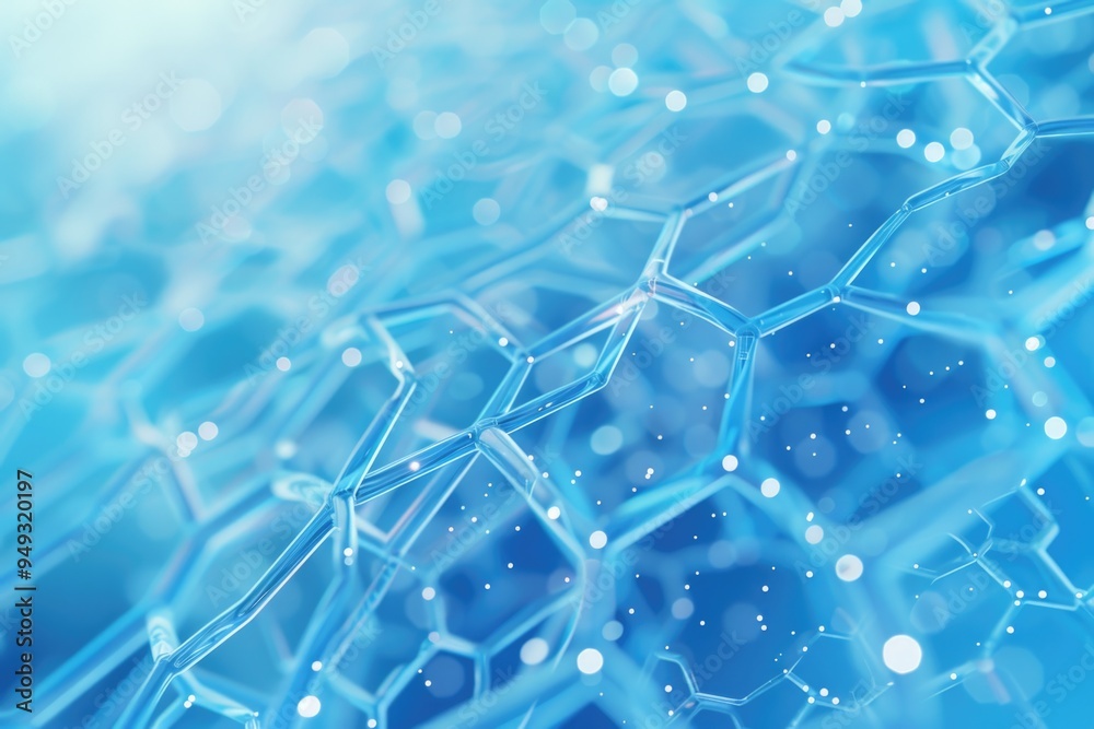Poster Close-up shot of a blue background with numerous bubbles, great for illustrating concepts related to air, water, or creativity