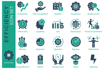 Efficiency icon set. solid icon style. icon related to business. productivity, time management, capability, and more.  business element vector illustration
