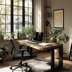 Modern Home Office Setup with Minimalist Decor and Natural Light