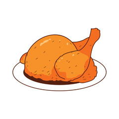 Whole Crispy Fried Chicken Fast Junk Food Vector Illustration