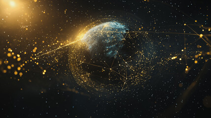 Obraz premium Abstract colorful business connection of lines from nodes It is connected to endless nodes and represents the innovation of communication cyber security in the network with black background