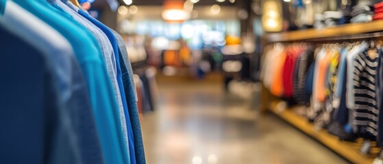 Blue Shirts Hanging in a Clothing Store